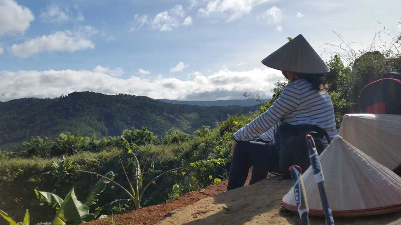 Guest pausing quietly on a mountain overlook